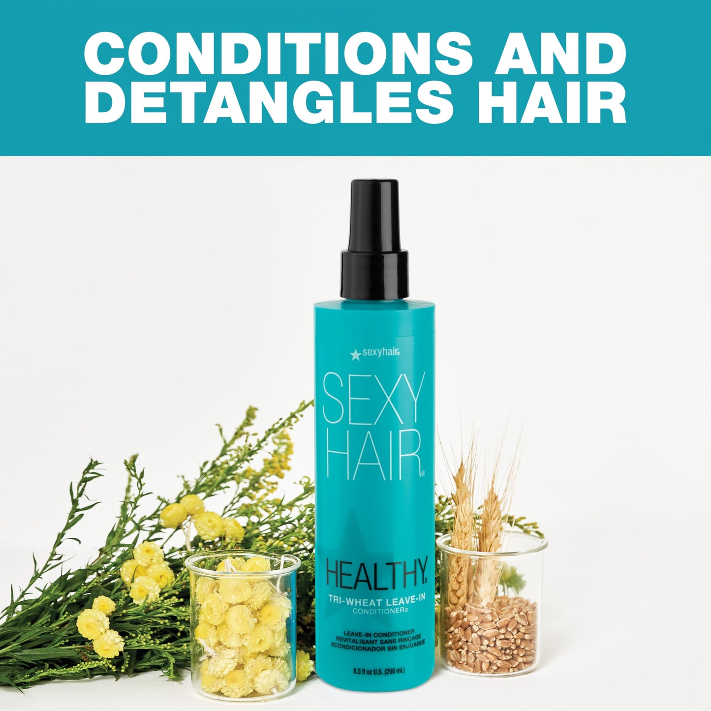 SexyHair Healthy Tri-Wheat Leave-In Conditioner, 8.5 Oz | Up to 90% Better Detangling | Reduces Breakage | Moisture, Smoothness, and Shine