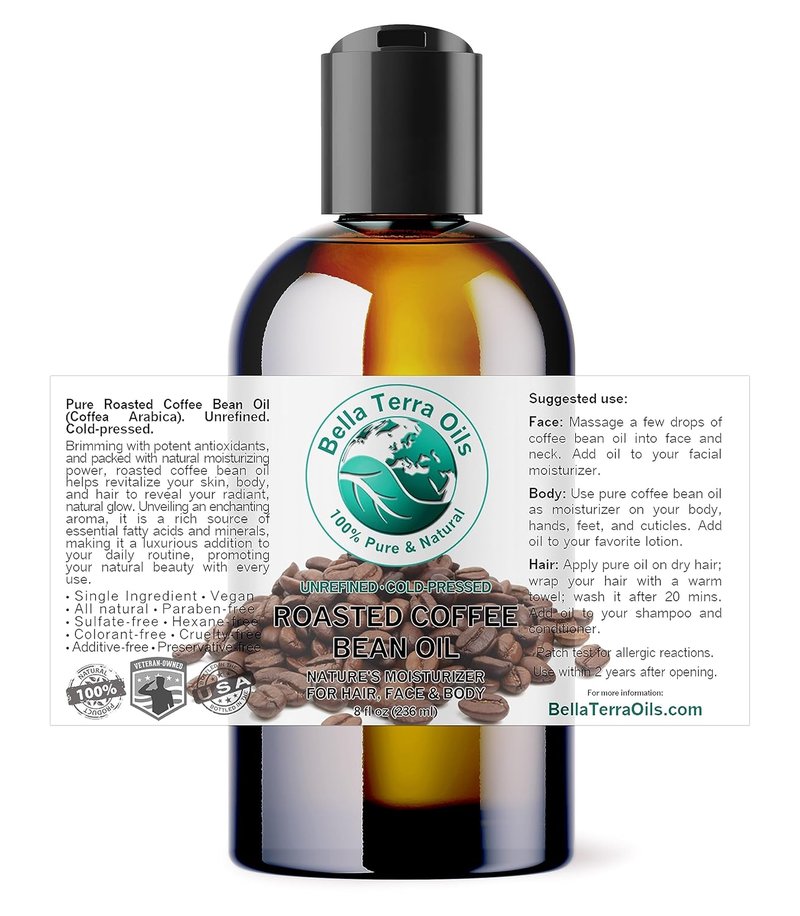 Roasted Coffee Bean Oil - Nourishing 8 oz Skin Oil with Vitamin E | Pure Coffee Essence