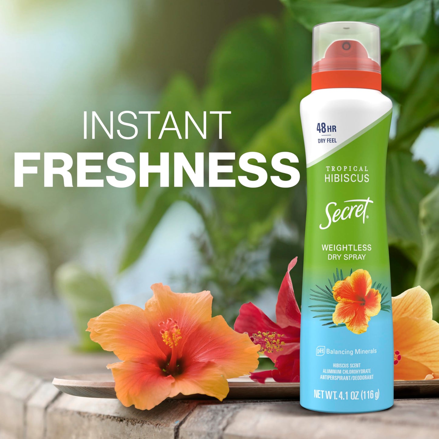 Secret Dry Spray Antiperspirant Deodorant for Women, 48hr Weightless Sweat & Odor Protection, Gentle on Skin, Tropical Hibiscus Scent, 4.1 oz (Pack of 3)