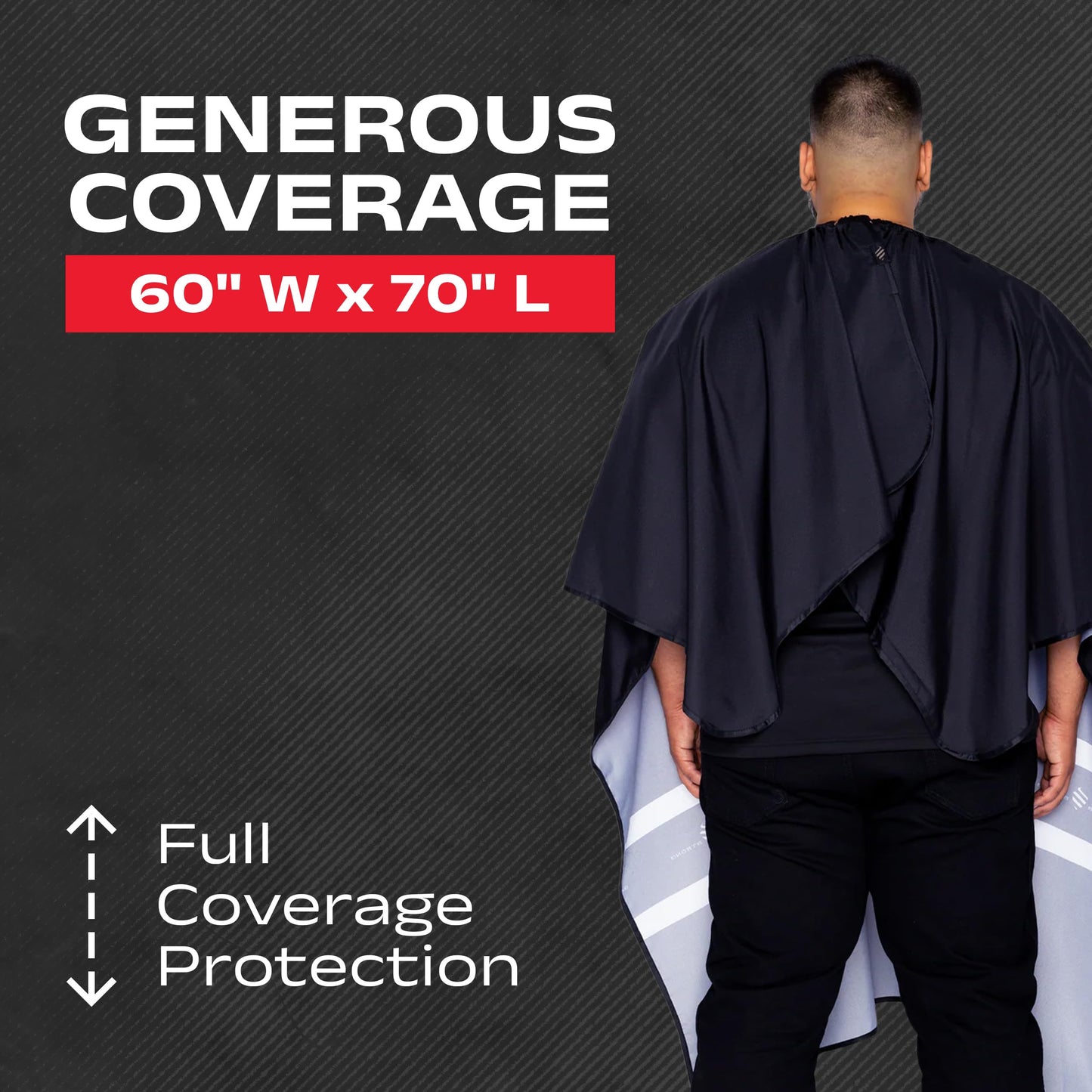 Barber Strong The Junior Hands-Free Barber Cape for Kids, Hair Repelling and Static-Reducing Material, Flexible Elastic Neckband, Water Resistant Fabric, Oversized for Complete Coverage - Black