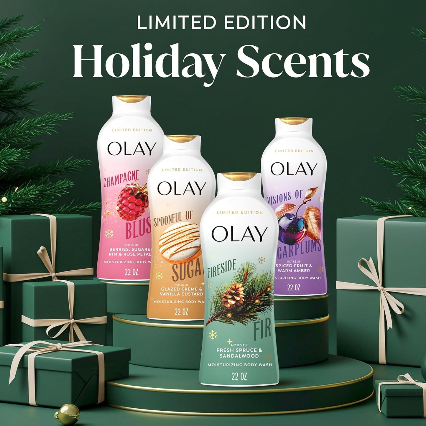 Olay Body Wash for Women - Hydrating Plant-Based Cleanser with B3 Complex | Fireside Fir & Sandalwood Scent, 22 fl oz