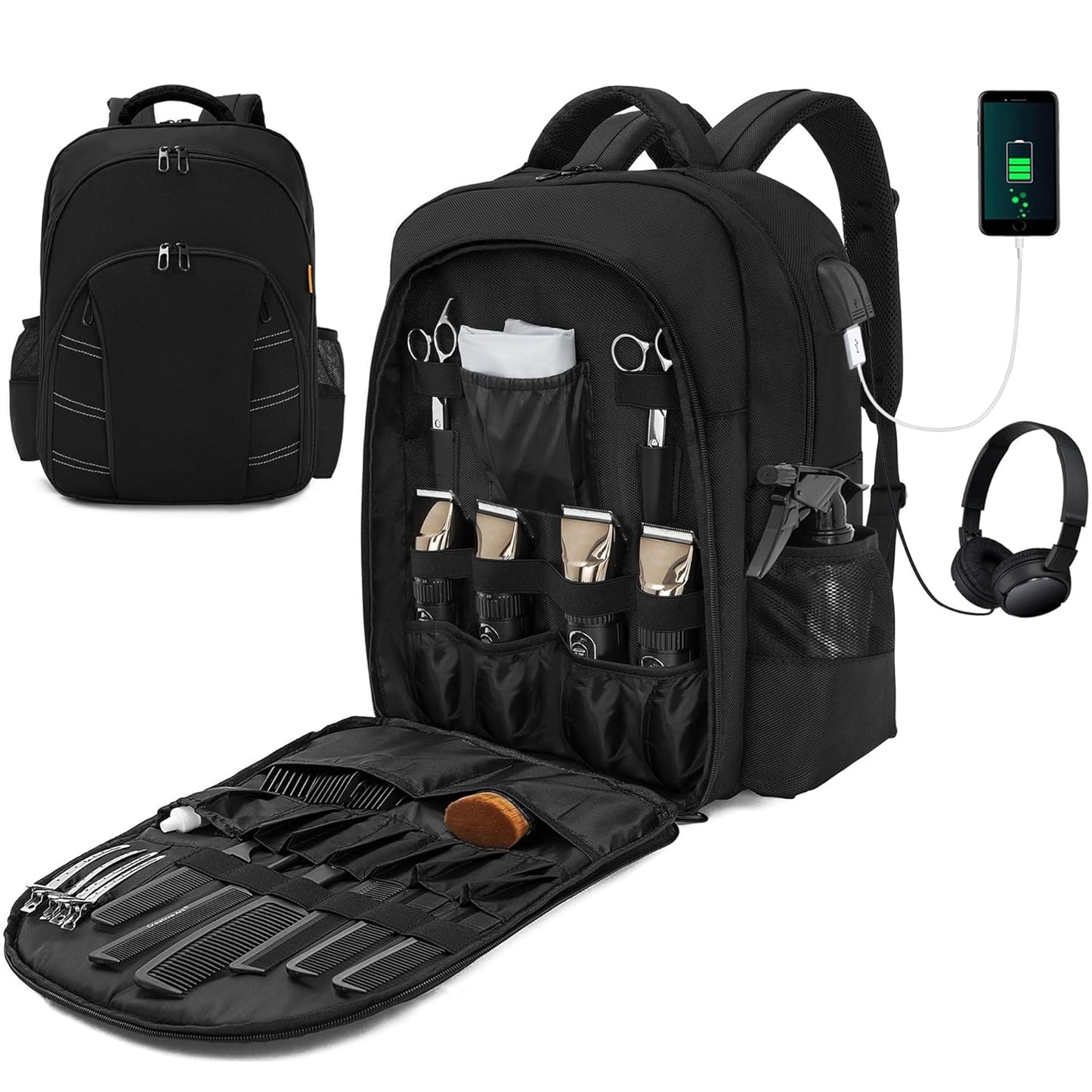Portable Barber Supplies Backpack - Travel Clipper Organizer with USB Port | Ideal for Hairstylists
