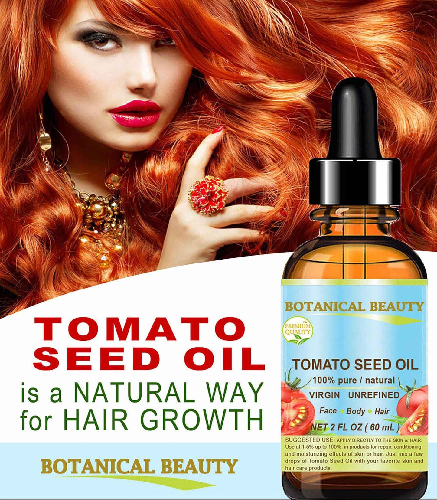 Botanical Beauty TOMATO SEED OIL 100% Pure Natural Virgin Unrefined Cold-pressed Carrier Oil for Face, Skin, Body, Hair, Lip, Nails. Rich in Vitamin E, Lycopene (1 Fl Oz)