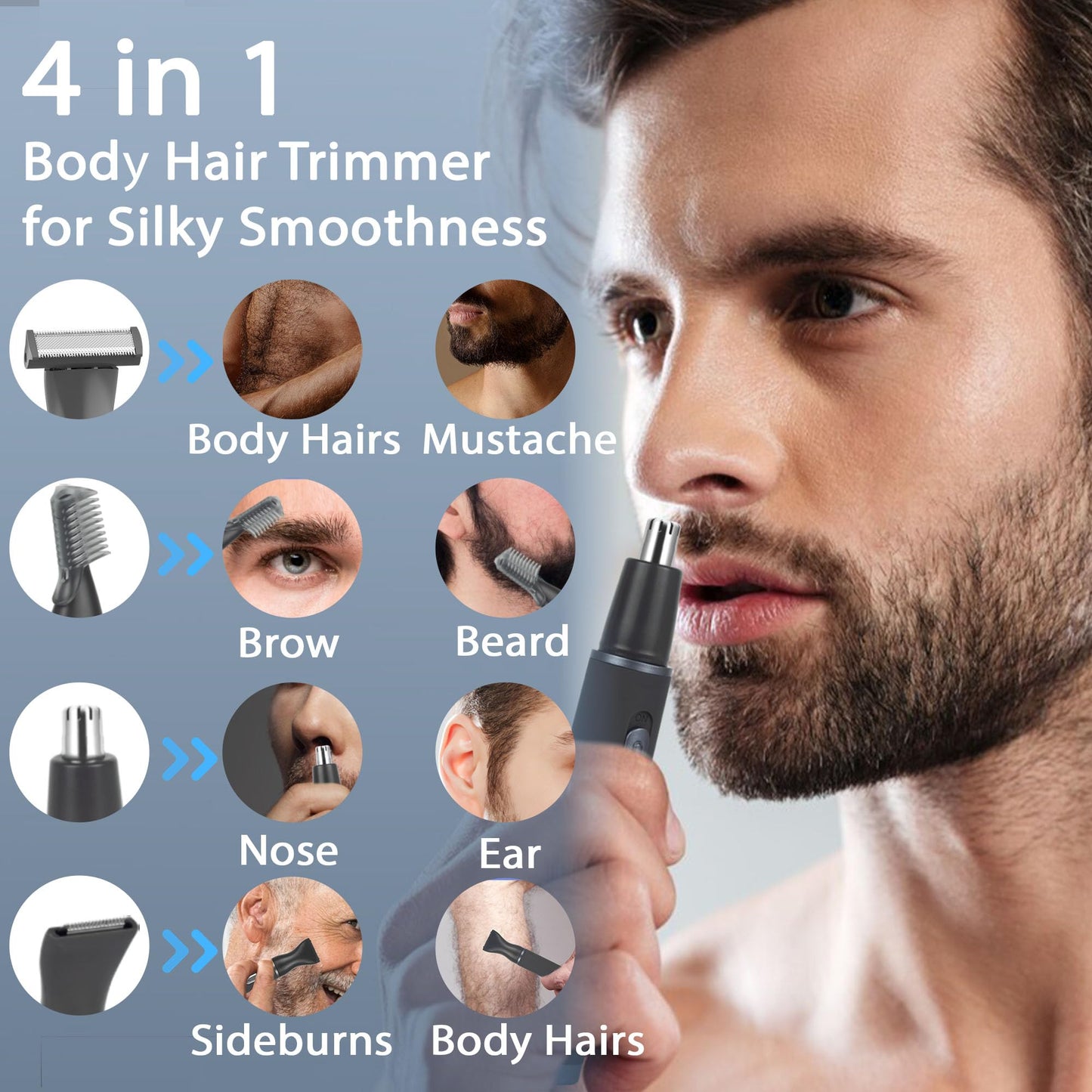 ULAIDO Body Hair Trimmer for Men, 4 in 1 Versatile Trimmer Shavers for Groin/Ball/Beard/Eyebrow/Nose/Ear Hair Shaver, USB-C Electric Pubic Hair Trimmer for Smooth Shaving with Storage Bag