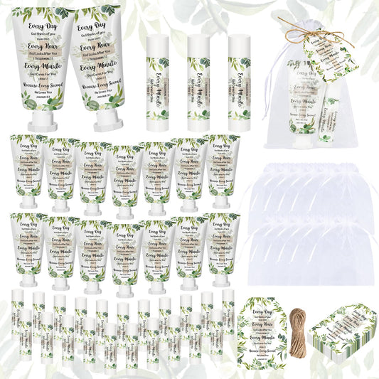 FYSUIMU 24 Sets Christian Hand Cream and Lip Balm Gift Set Bible Verse Cross Travel Size Hand Lotion Lip Balm Bulk with Organza Bags Tags for Women Wedding Bridal Baby Shower Christmas Holiday