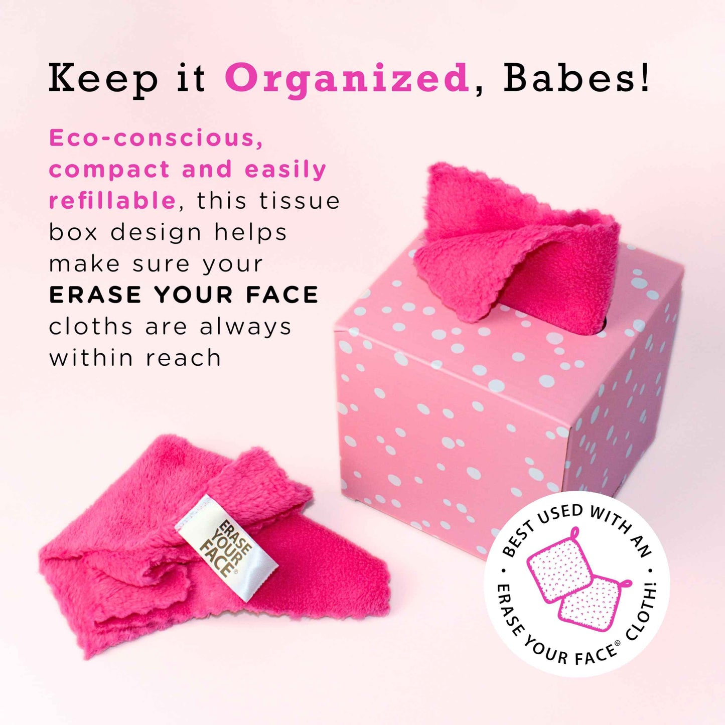 ERASE YOUR FACE Makeup Remover Cloths Box Set - Reusable Microfiber Face Towels to Cleanse & Remove Makeup - Water Activated, Dual-Sided Design for Easy Use - Pink (10 Count)