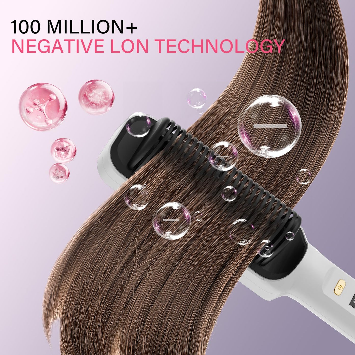 Hair Straightener Brush, Hair Straightening Iron with Built-in Comb, 4 Temp Settings & LED Display & Anti-Scald & Auto-Off Safety, Perfect for Fine, Soft Hair