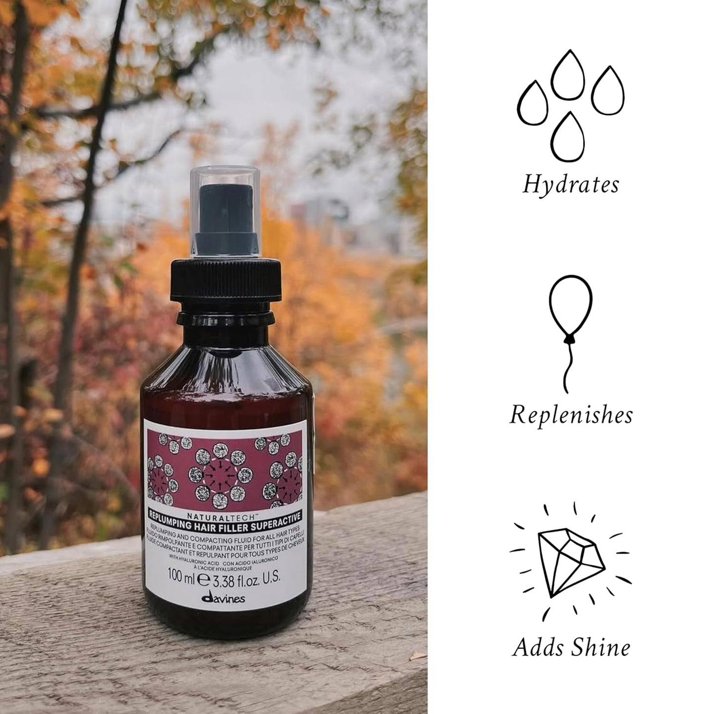Davines Naturaltech Replumping Hair Filler - Moisturizing Treatment for Fine Hair | Thickens & Plumps, Travel Size 3.38 Fl Oz