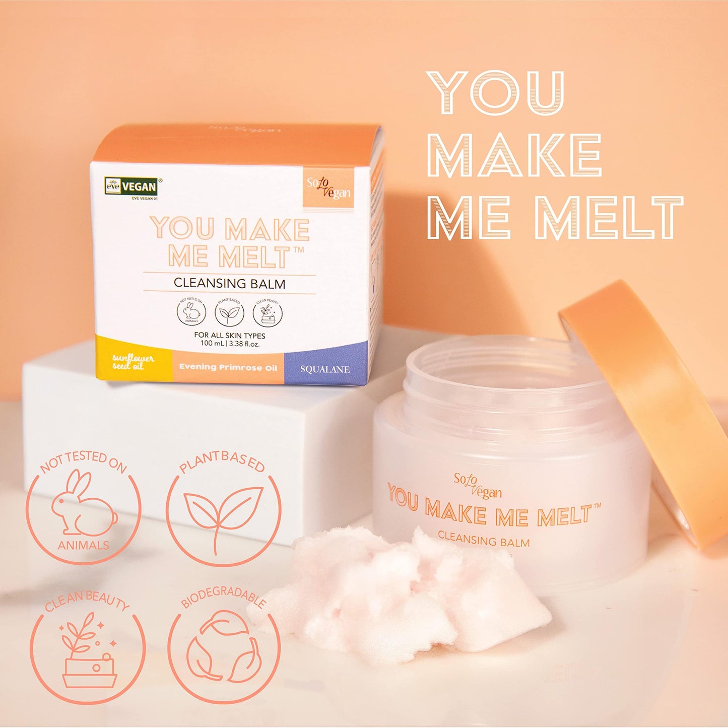 SoloVegan You Make Me Melt Cleansing Balm, Waterproof Makeup Remover, Face Cleanser, Oil Based Cleanser, Korean Skincare