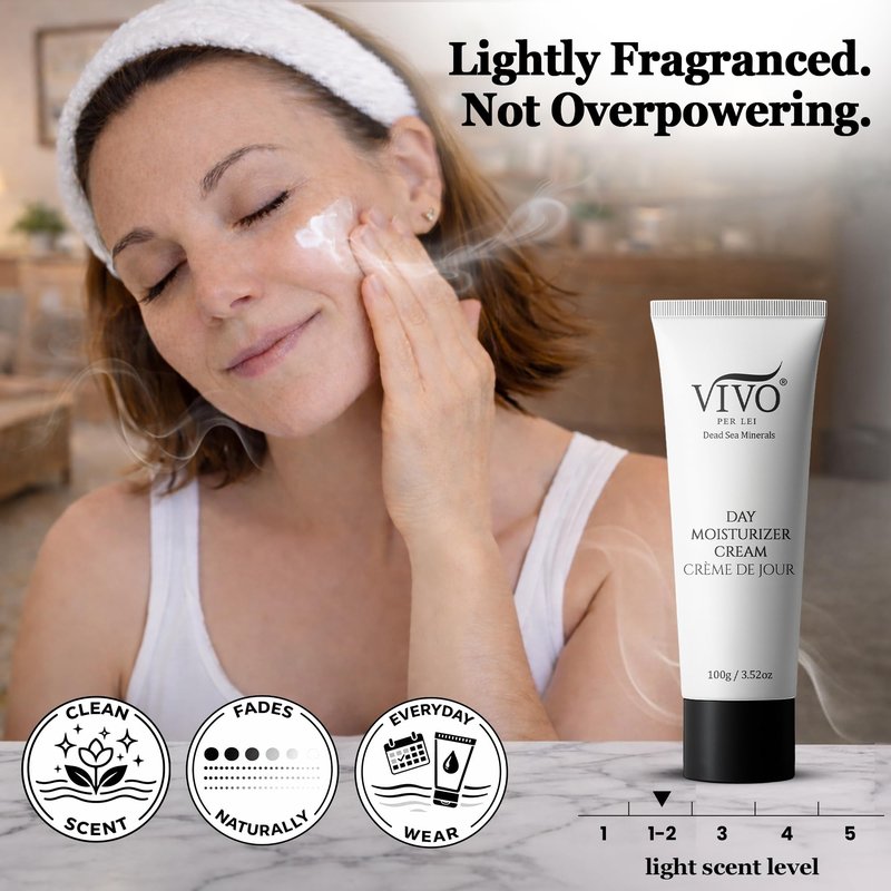 Vivo Per Lei Dead Sea Day Cream - Hydrating and Soothing - Contains Shea Butter - Anti Aging Moisturizer Face Cream for Women - Lightweight - Non Greasy - For Daily Use - 3.4 Fl Oz - Pack of 4