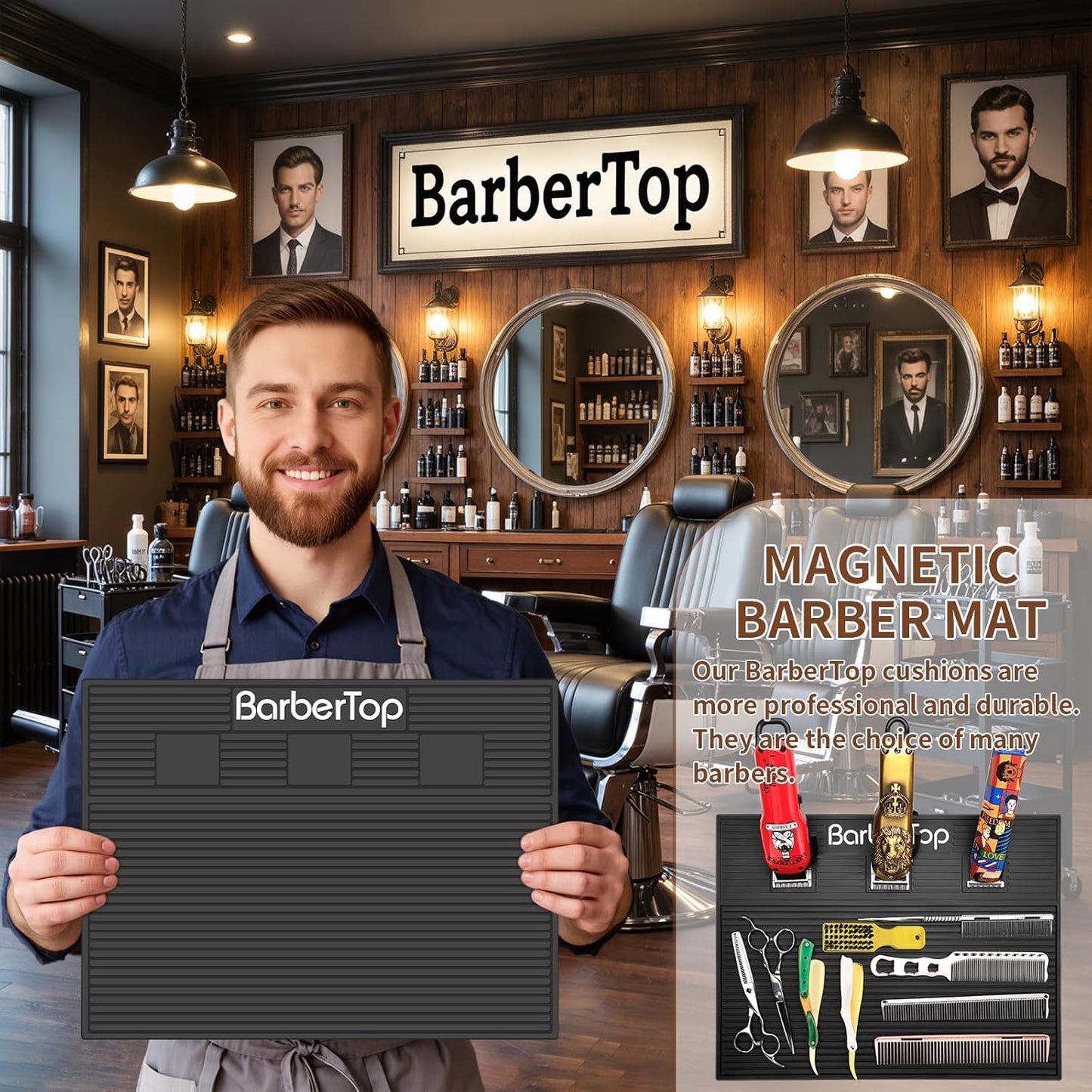 Magnetic Barber Organizer Mat - Anti-Slip Tool Holder with 3 Slots | Ideal for Barbershop & Salon Use