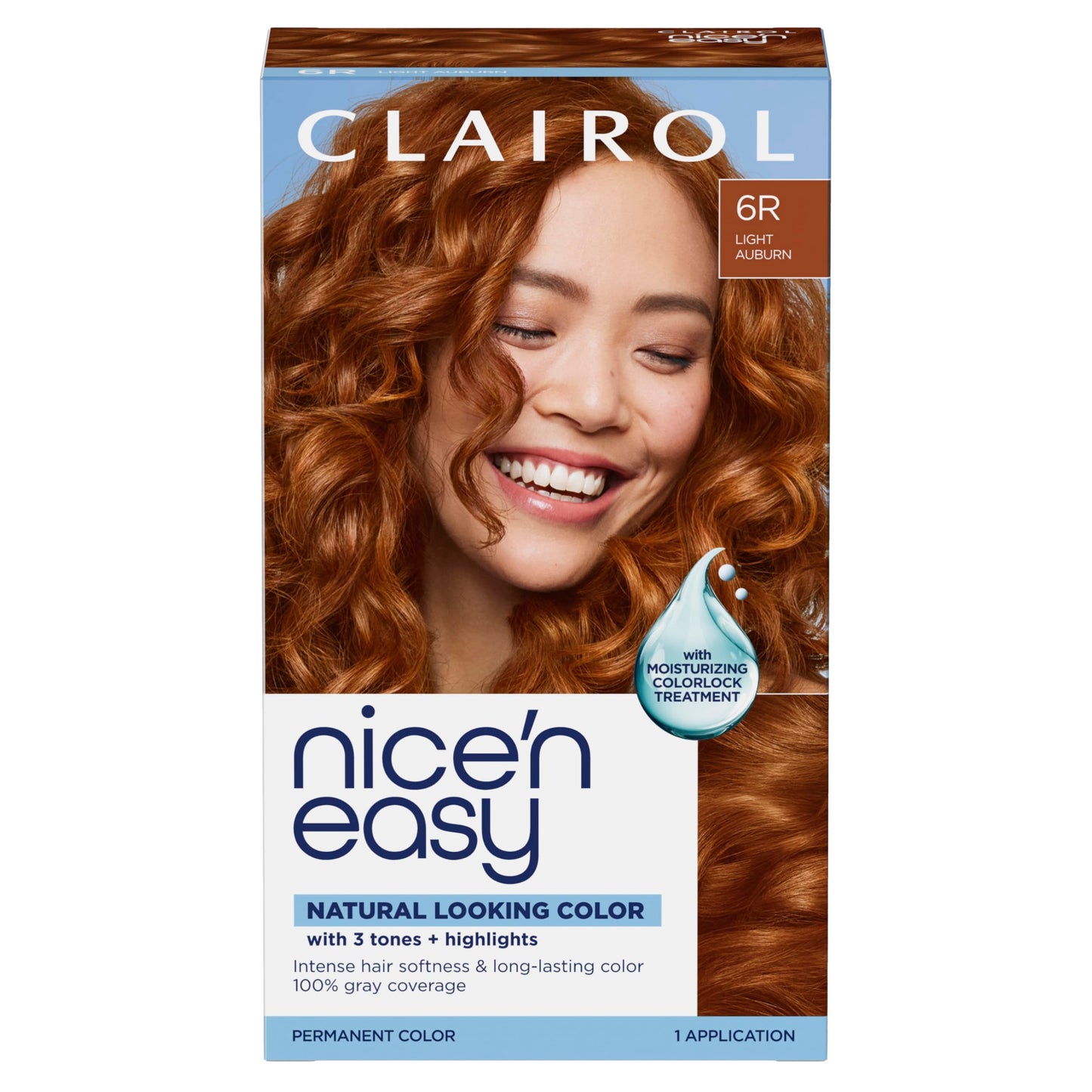 Clairol Nice'n Easy Permanent Hair Dye, 6R Light Auburn | 100% Gray Coverage | Long‑Lasting, Natural‑Looking Color & Shine | Pack of 1