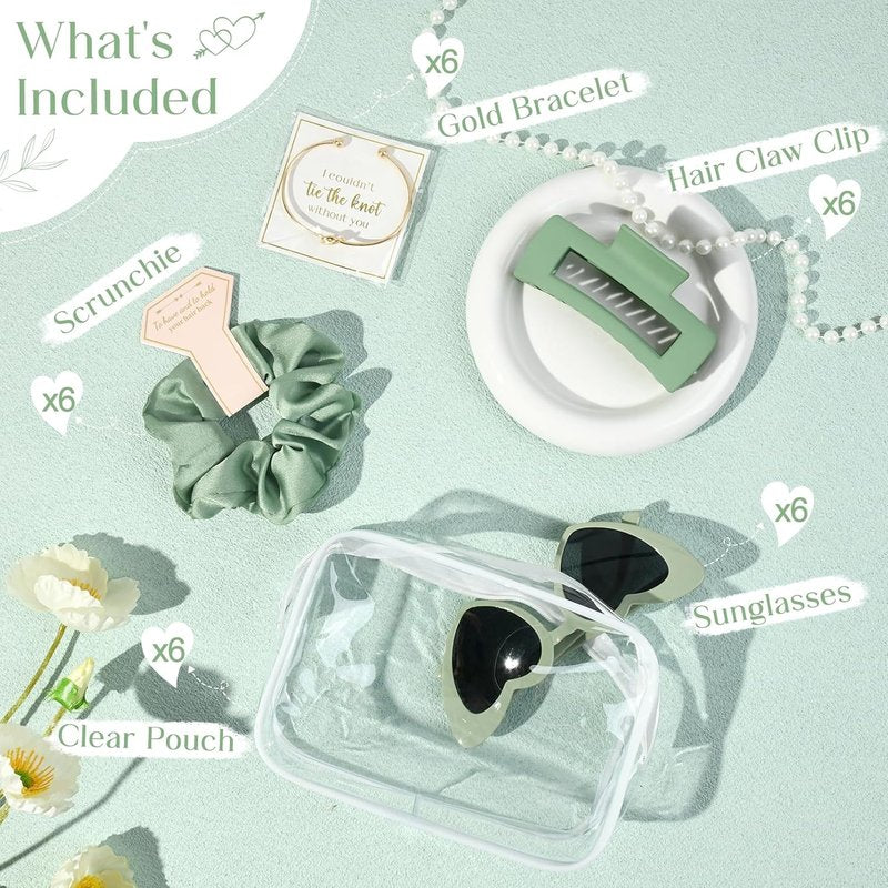 Bridesmaid Proposal Bag Set - 30 Pcs Clear Makeup & Toiletry Bags | Bachelorette Party Favors (Sage Green)