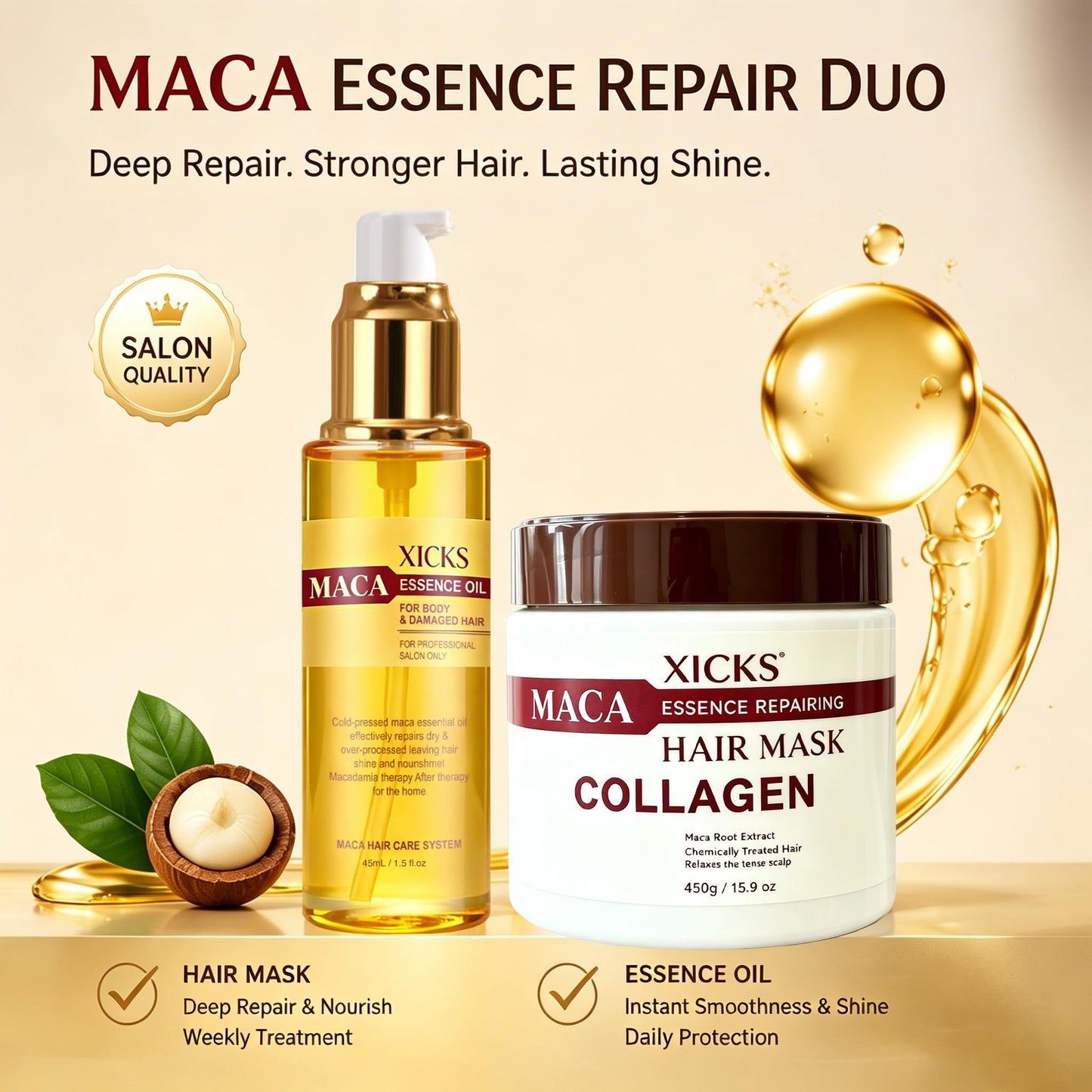 Moroccan Maca Hair Mask & Maca Essence Oil Set 15.9+1.5 Fl Oz
