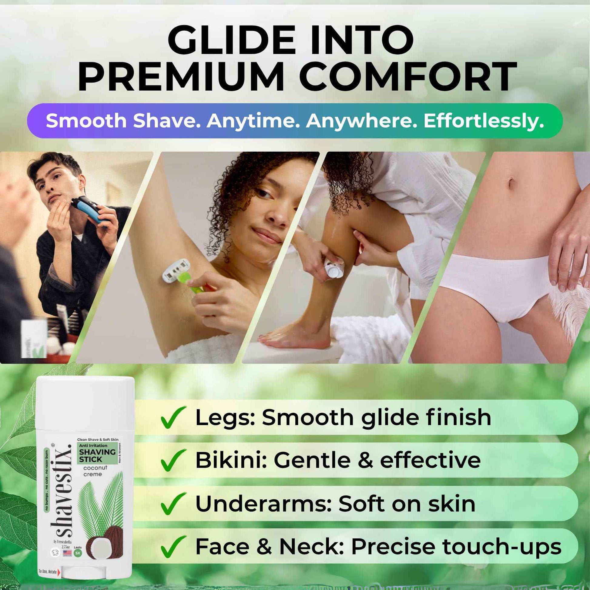 Shavestix Shaving Cream Stick 2.75 Oz - Stocking Stuffers Travel Size Toiletries for Women | 5x Lasting Coconut Milk Shave Stick Roll on for All Skins | Razor Friendly Unisex Hair Removal Cream Bar