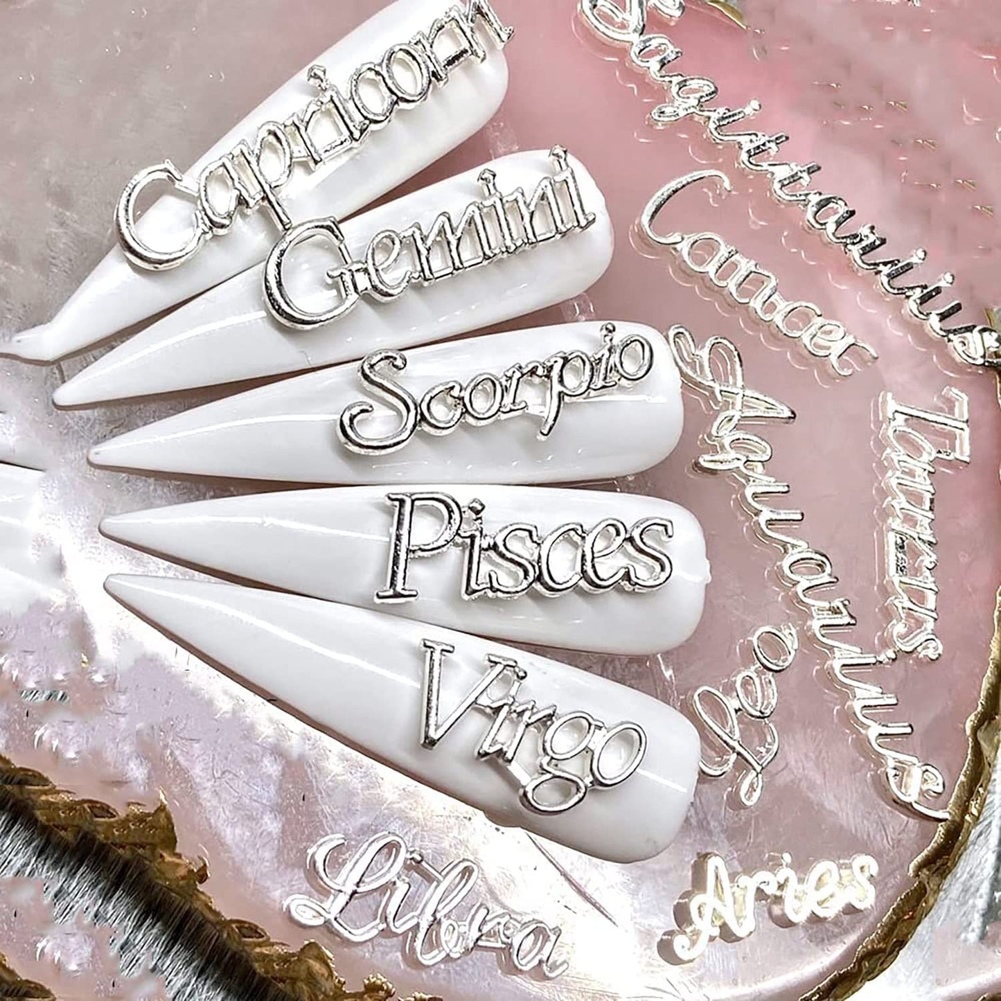 DANNEASY 36pcs Zodiac Nail Charms Dangle Nail Letter Charms Nail Rhinestones Alloy Nail Jewels 3D Nail Art Charms Virgo Leo Aries Taurus Gemini Capricorn Nail Decoration Jewelry for Acrylic Nails