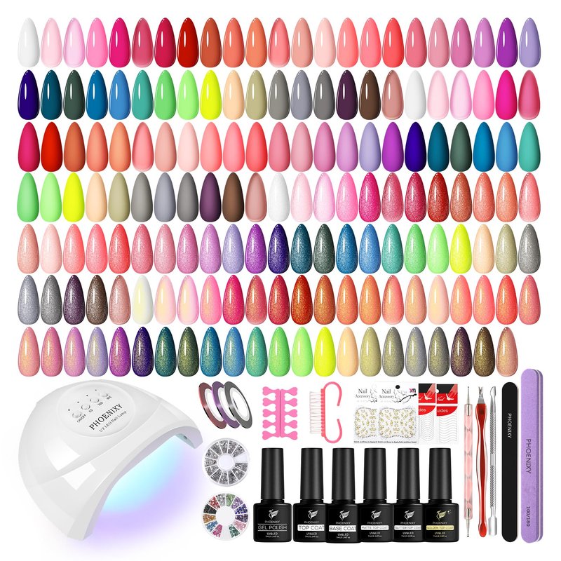 phoenixy 61 PCS Gel Nail Polish Kit with U V Light, 40 Basic Colors Collection Gel Nail Polish Set with 48W Nail Lamp Manicure Starter Gel Nail Kit Base Top Coat Gifts for Women