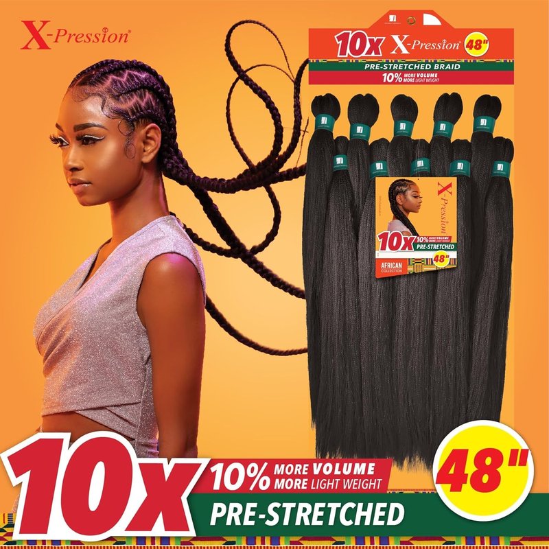 X-Pression Pre-Stretched Braiding Hair - 48-Inch Kanekalon Synthetic Braid for Box Braids & Twists | Color 4 Medium Brown