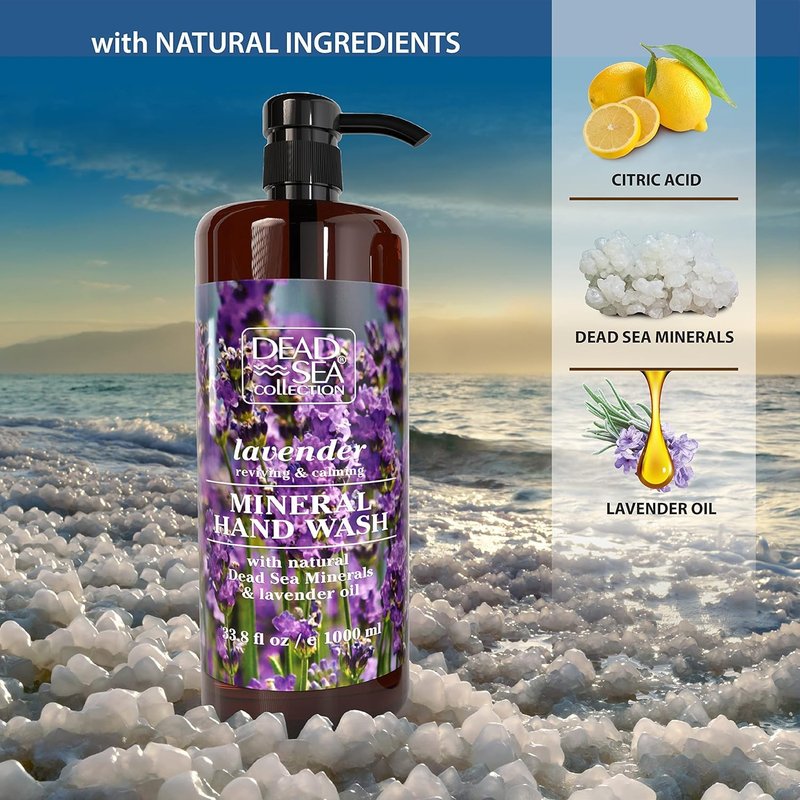 Dead Sea Collection Hand Soap Pump Lavender - Moisturizing Hand Wash Liquid with Dead Sea Minerals and Lavender Oil, Reviving, Calming - Pack of 2 (33.8 Fl Oz Each) - 67.6 Fl Oz Total