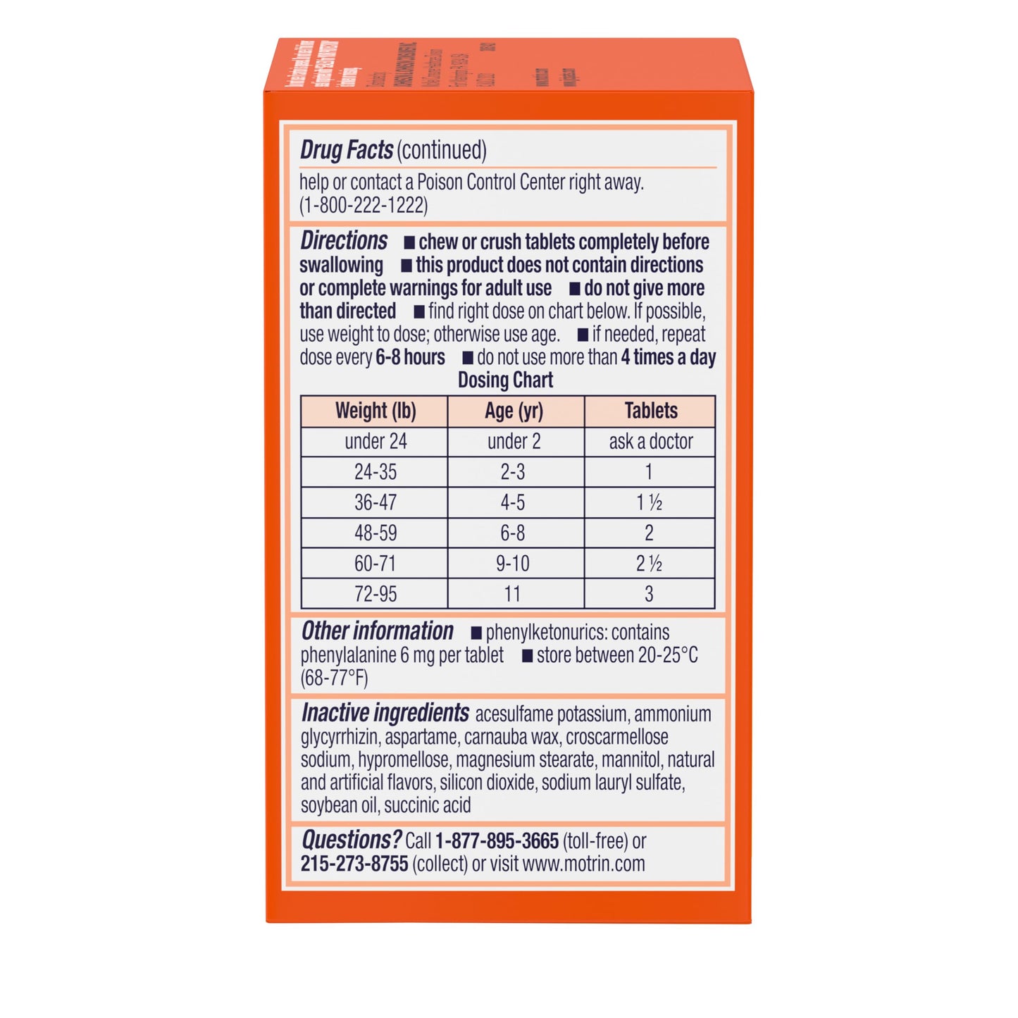 Motrin Children's Dye-Free Chewable Tablets with Ibuprofen, Kids' Fever Reducer & Pain Reliever for Sore Throat, Fever, Toothache & Pain Relief, Grape Flavor, 24 Ct