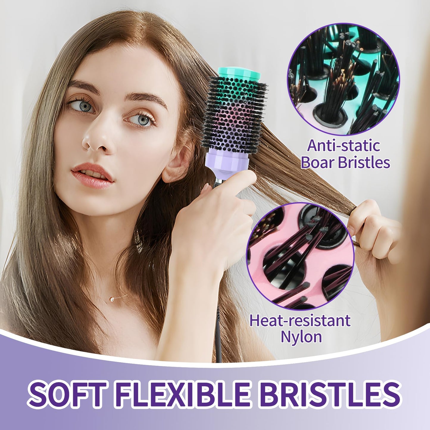 EKONAER Round Hair Brush - 2.1 Inch Thermal Ceramic Brush for Blow Drying & Volume, Soft Bristles with Enhanced Texture, for Curling and Shine