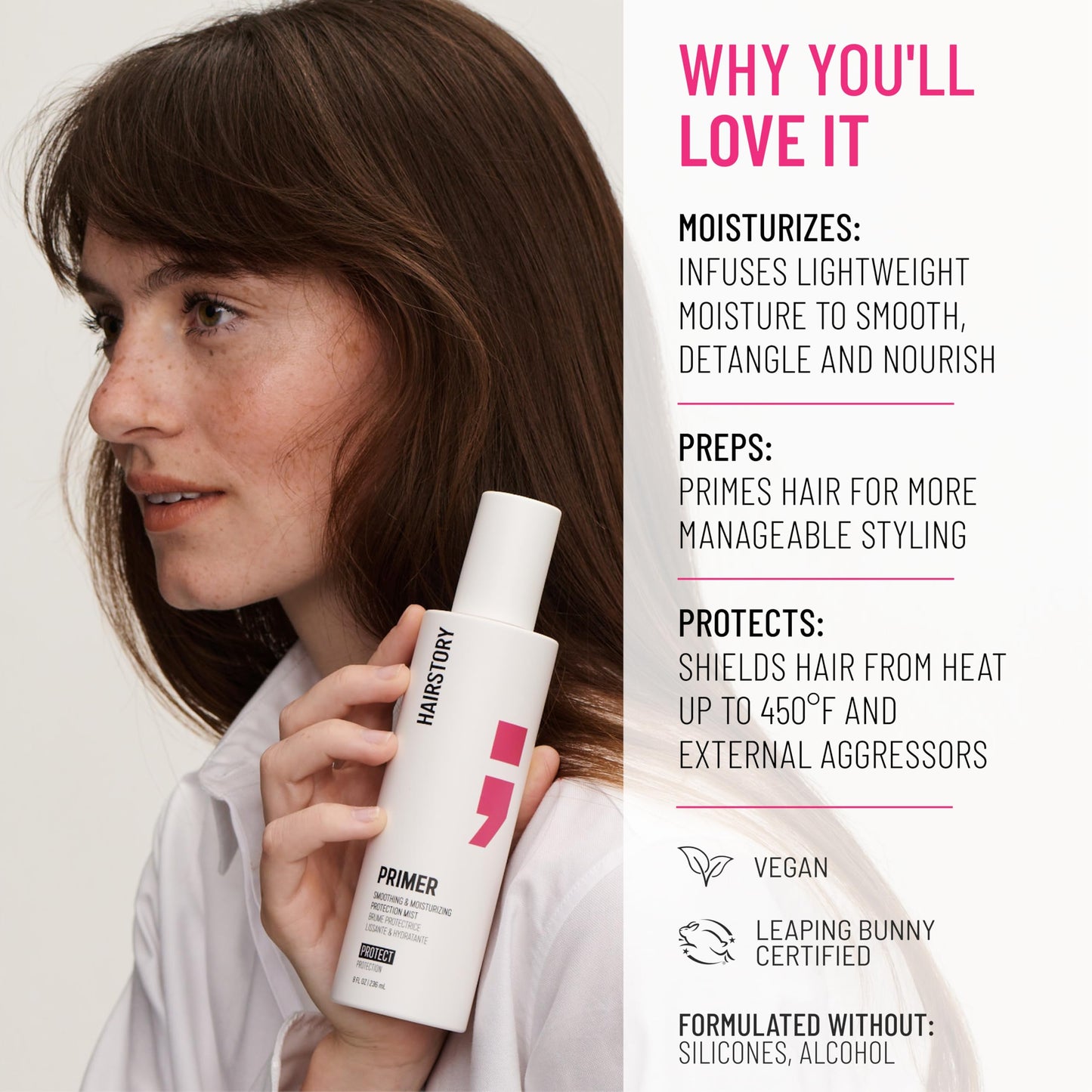 Hairstory Primer – Leave In Heat Protectant Spray for All Hair Types, UV Protection, Smoothing Detangler, Humidity Shield, Moisturizing Hair Mist, 8 Fl Oz