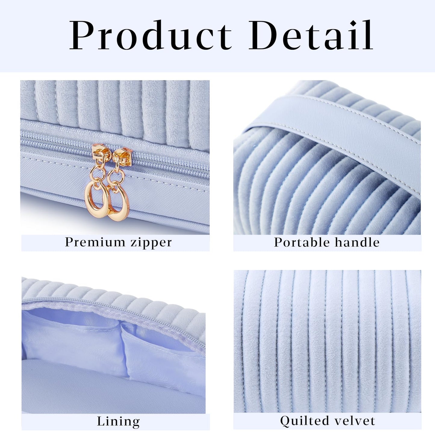 SEAMOON Large Travel Leather&Quilted Makeup Cosmetic Bag Organizer Case with Compartments Cosmetiquera Toiletry Bag(Blue)