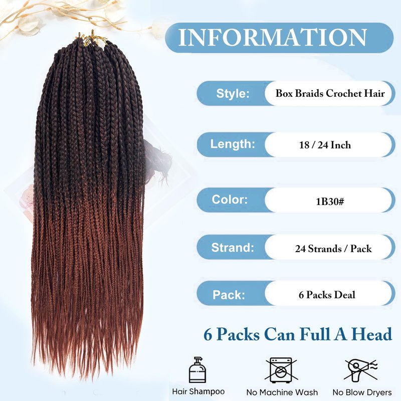 Crochet Braids 18 Inch T30 Ombre Light Brown Box Braid Pre Looped Goddess Box Braid Crochet for Black Women Soft and Lightweight 144 Strands Braids (Ombre Light Brown, 18 Inch)