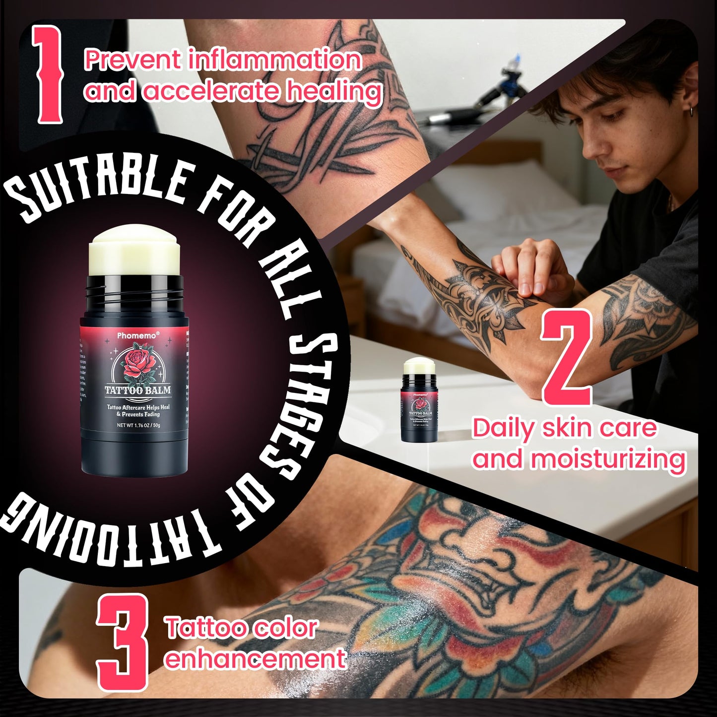 Phomemo Tattoo Aftercare Balm for Healing, Tattoo Butter for Moisturizing, Enhance Color for New & Old Tattoos, 100% Natural & Petroleum-Free Tattoos Cream, 1.76oz, 2 Pack