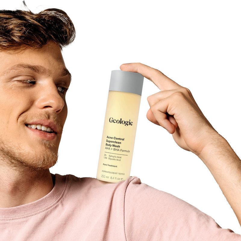 Geologie Acne Control Body Wash | Exfoliating AHA + BHA Cleanser for Men & Women | Reduces Bacne & Body Breakouts | Salicylic Acid + Glycolic Acid | 8.4 Fl Oz