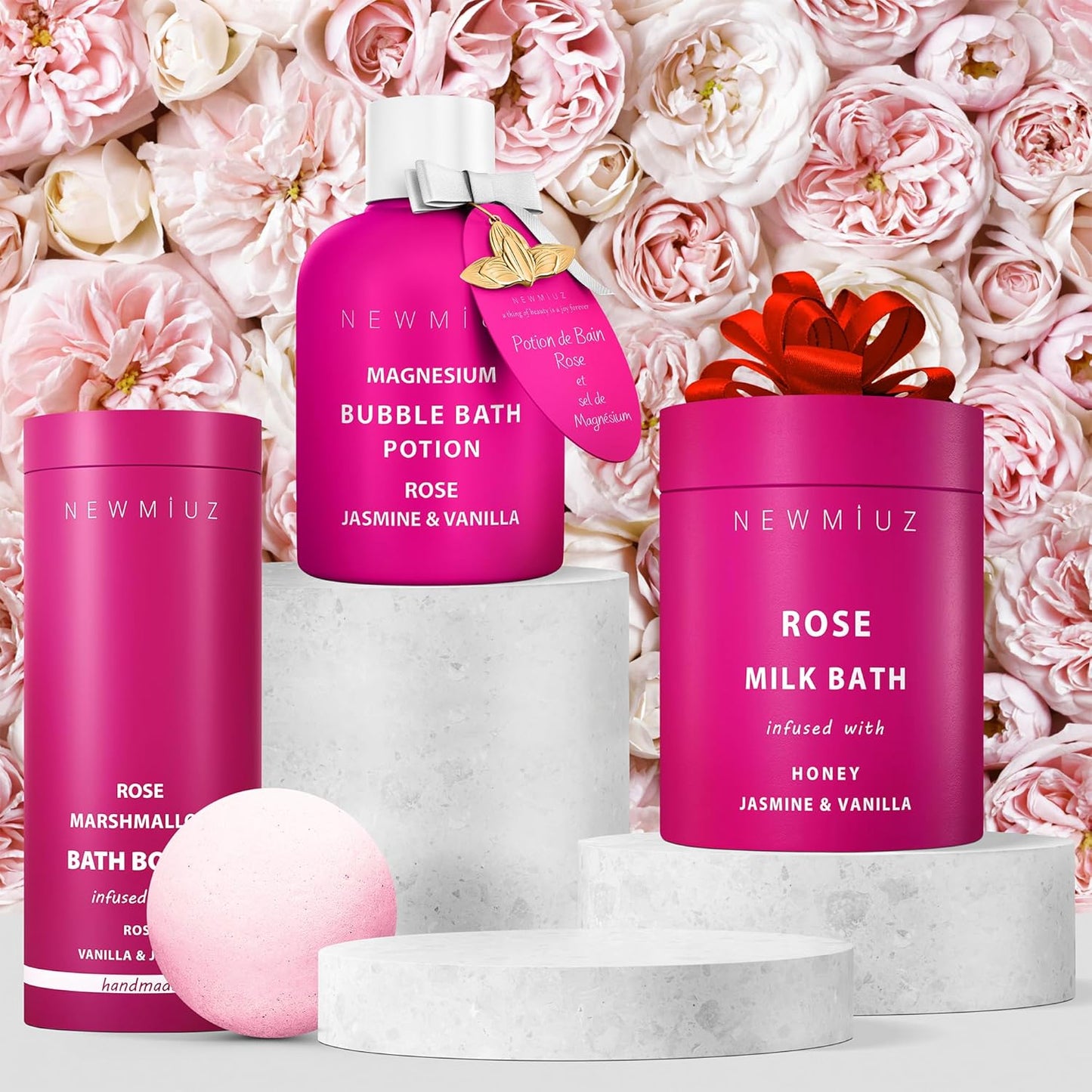 Magnesium Bubble Bath - Relaxing Rose Jasmine Vanilla Foam for Sore Muscles | Moisturizing Epsom Salt Spa Gift for Women