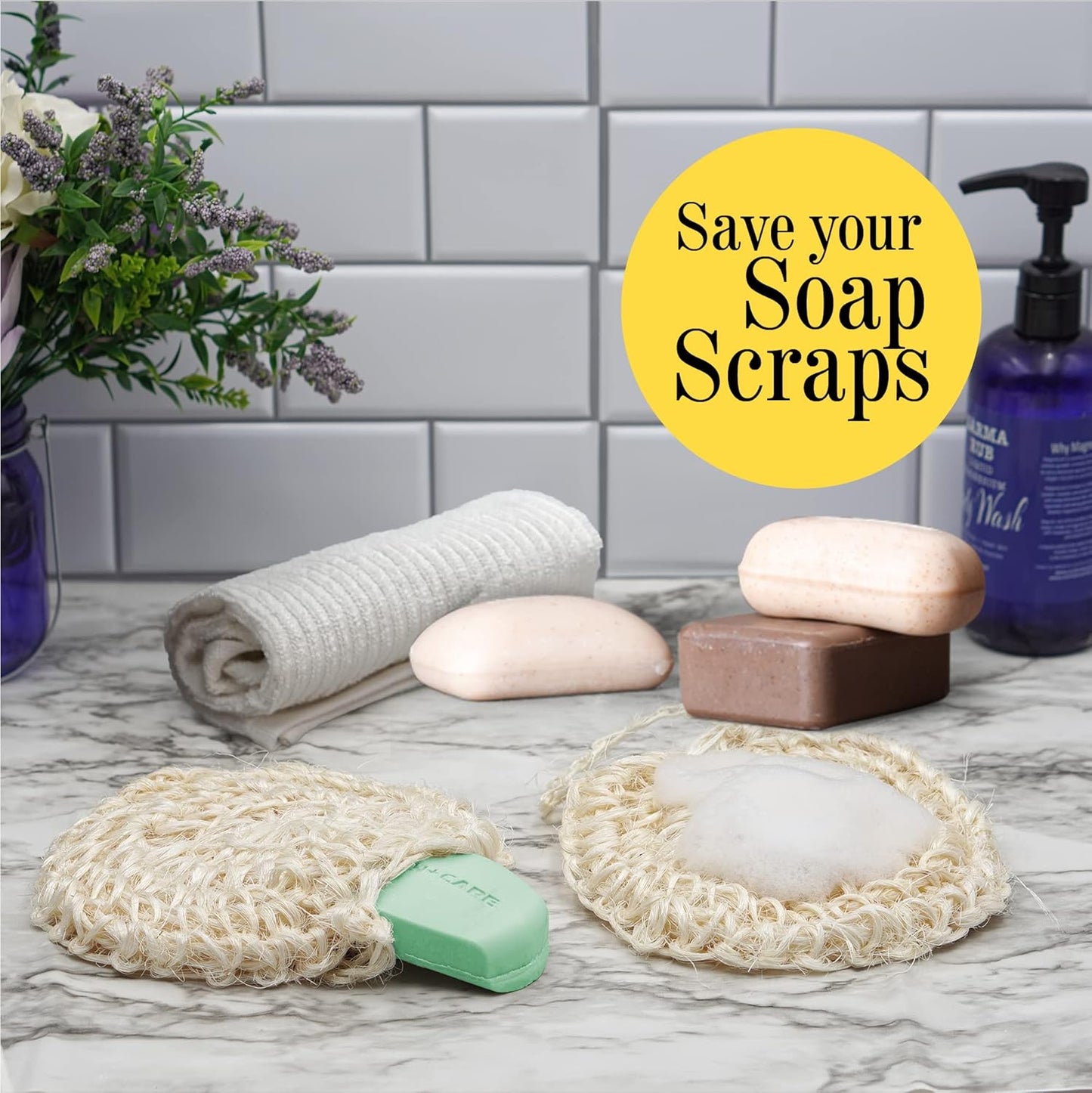 Natural Handwoven Sisal Loofah Body Scrubber | Organic Agave Fiber Shower Sponge - 3-Pack for Men & Women