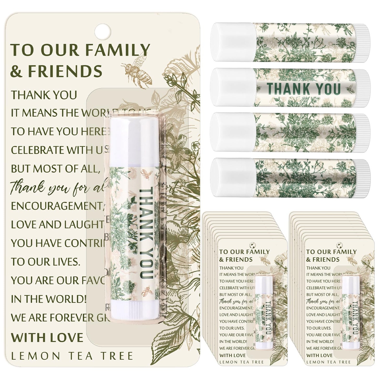 Swiffen 36 Pcs Green Chinoiserie Wedding Favor Gift for Guests Lip Balm Lemon Tea Tree Scent Baby Shower Favors for Gender Reveal Games Prizes Bridal Shower Party Supplies