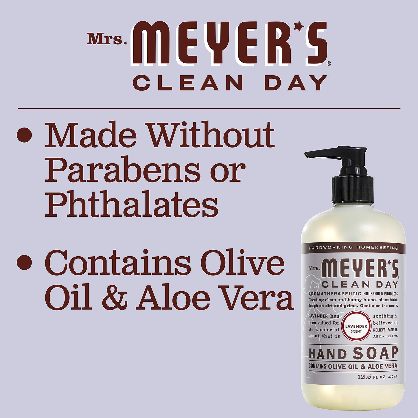 Mrs. MEYER'S CLEAN DAY Liquid Hand Soap, Lavender Scent, 12.5 Ounce Bottle Each (12.5 Ounce, Pack of 6)
