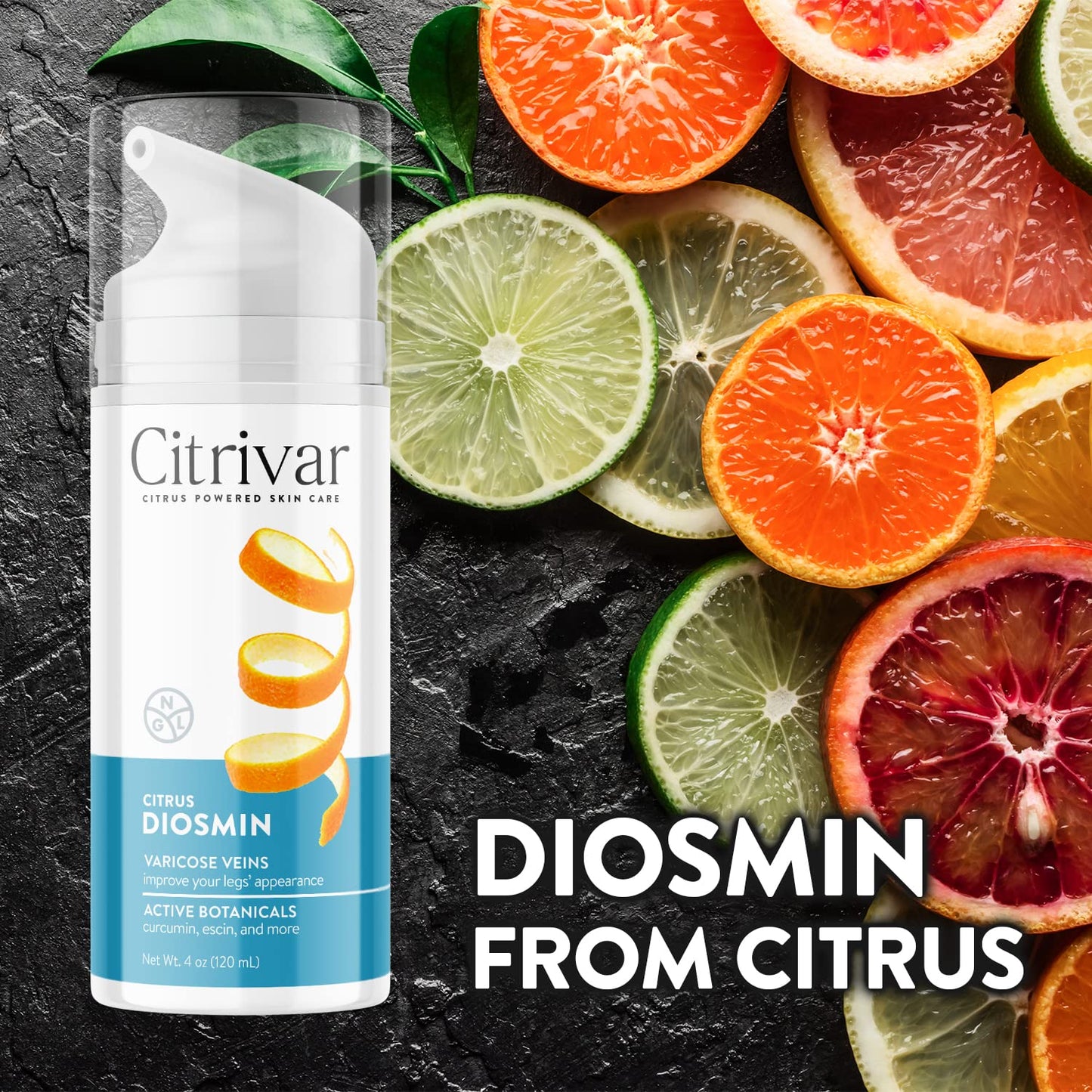 NGL Citrivar Leg Cream - Soothing Mint Tonifier with Diosmin, Butcher's Broom, Aescin, Rutin, Curcumin - 120 mL