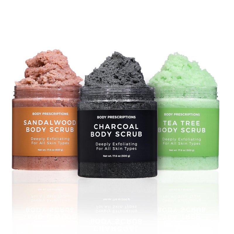 Body Prescription Deep Exfoliating Body Scrub - Cruelty-Free Formula for All Skin Types, 17.64 Ounce (Pack of 3), Tea Tree, Charcoal, Sandalwood
