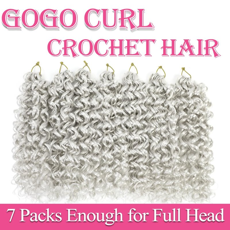 Gogo Curl Crochet Hair 10 Inch Short Curly Crochet Hair for Black Women Beach Curl Water Wave Curly Crochet Braids Hair, Deep Wave Synthetic Braiding Hair Extensions (10 inch 7 Packs White)