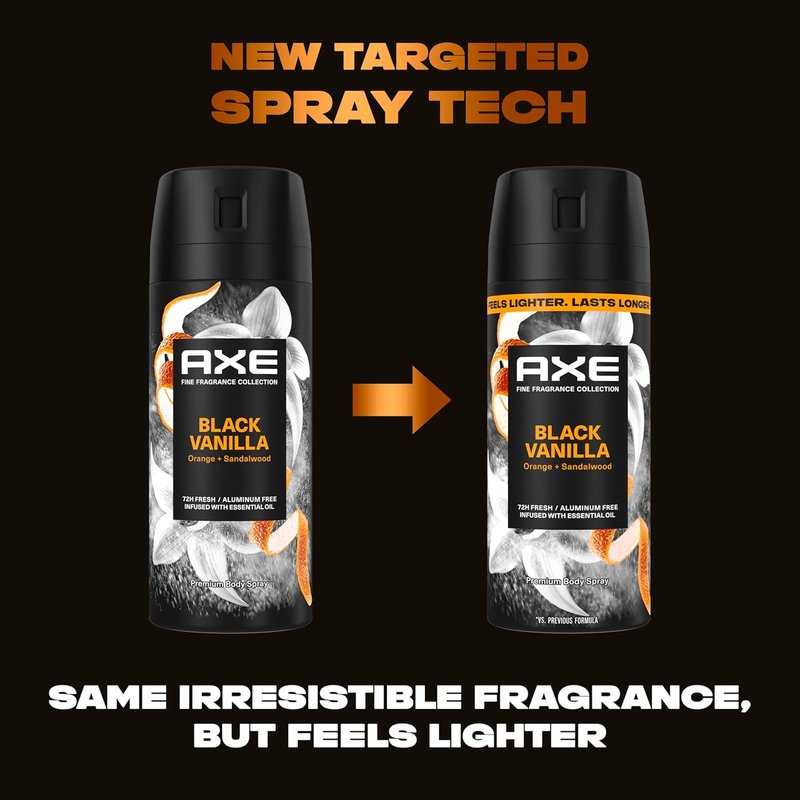 Axe Body Spray - Black Vanilla Fine Fragrance | Aluminum-Free, 72-Hour Freshness, 2.9 oz