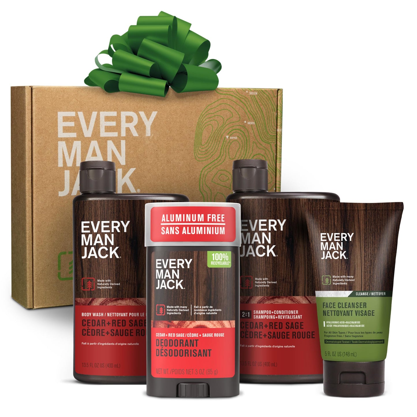 Every Man Jack Men's Bath and Body Gift Set - Cedar & Red Sage Scent - Clean Ingredients - Includes Hydrating Body Wash, 2-in-1 Shampoo, Aluminum-free Deodorant & Face Wash