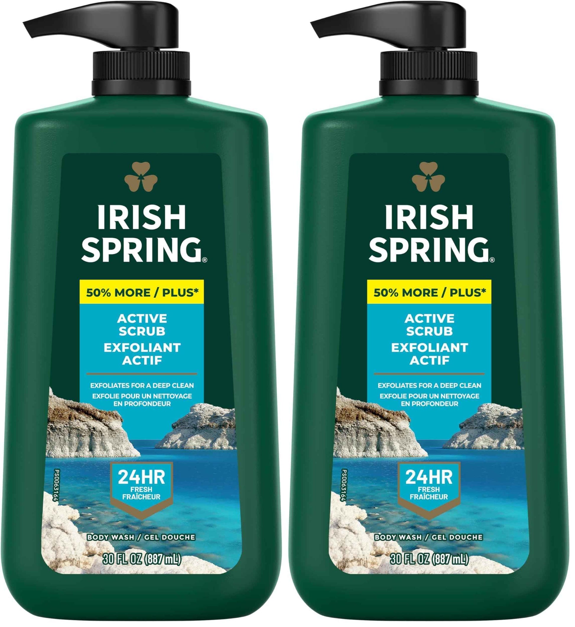 Irish Spring Active Scrub Moisturizing Face and Body Wash, 30 oz Pump Bottle (Pack of 2)