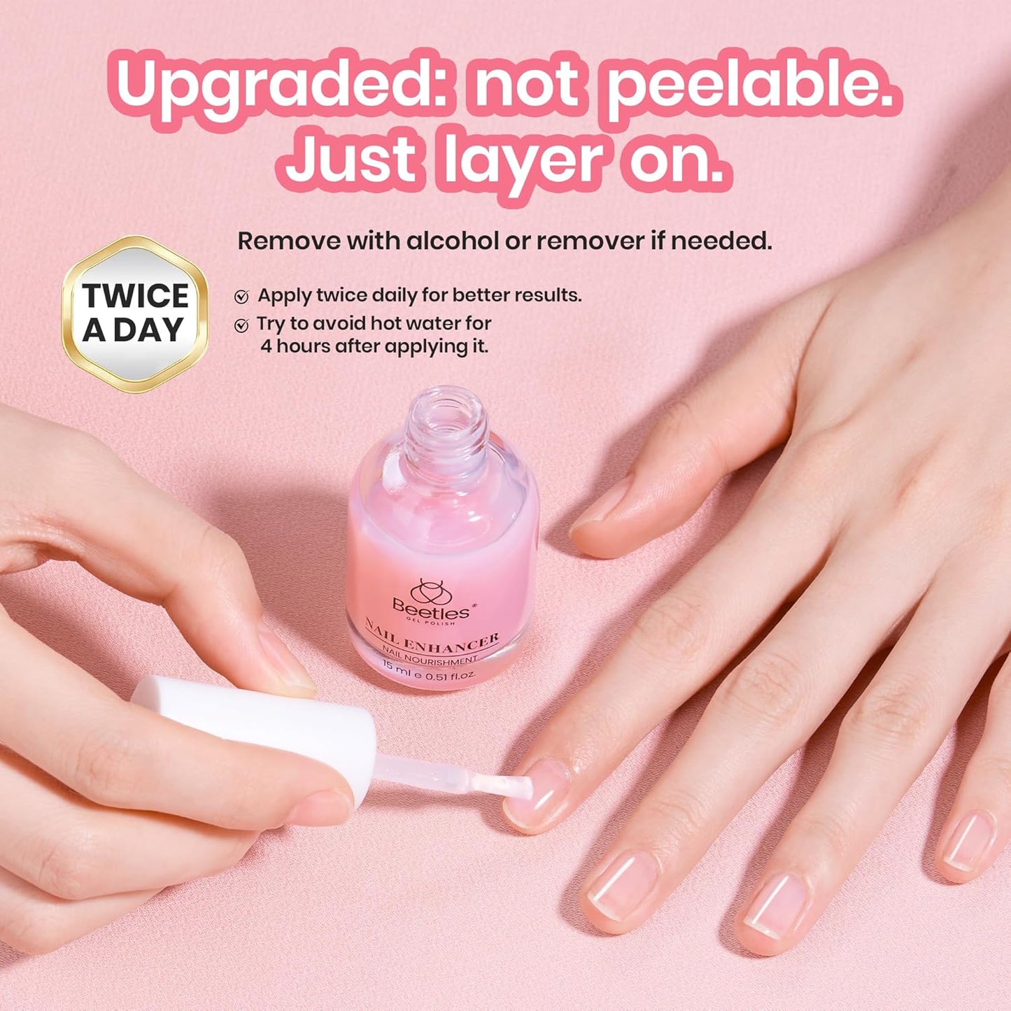 Beetles Nail Strengthener - Air Dry Pink Neutral Nail Polish for Thin Nails | Growth Treatment