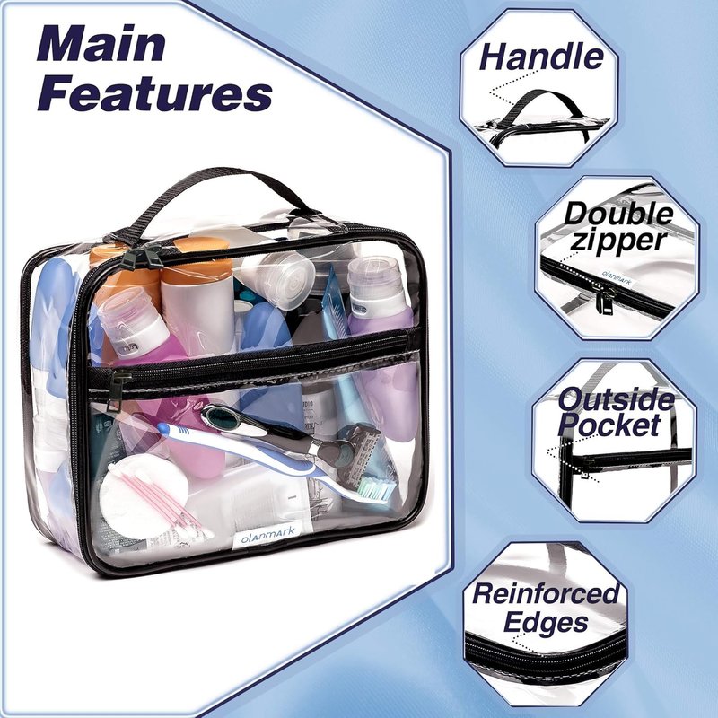 TSA Approved Clear Toiletry Bag - Large Travel Makeup Organizer | Waterproof Design