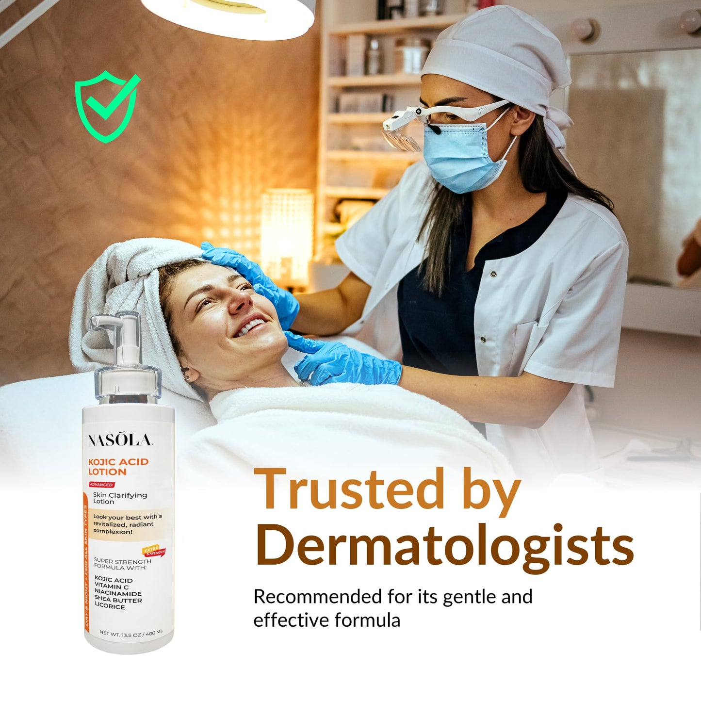 Nasola Kojic Acid Lotion Natural Skin Clarifying for Face & Body with Vitamin C, Niacinamide, Shea Butter, Licorice & Green Tea for Complexion Revitalization, Body Lotion Women & Men