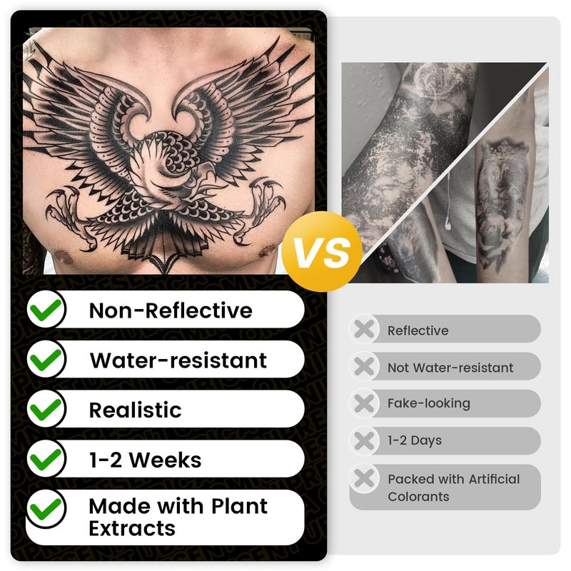 UBICA Tattoo Tech, 2 Sheets Extra-Large Semi Permanent Tattoo, Adult Art Design Temporary Tattoos, Lasts 7-15 Days, Waterproof, Realistic look, No Adhesive, No reflection (Descending Angel Design)