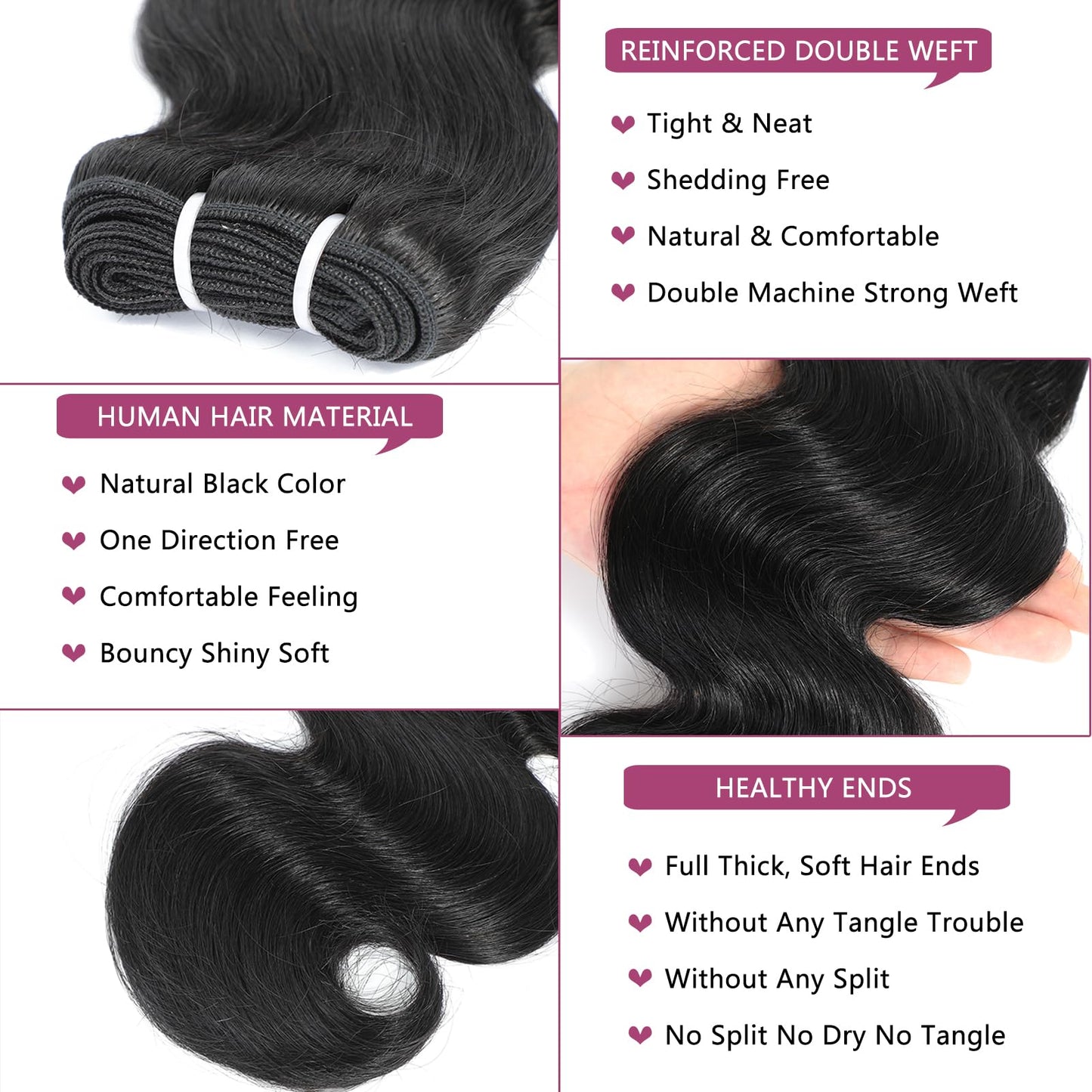 Human Hair Bundles 4 Bundles 10 Inch 12A Body Wave Bundles Human Hair 100% Unprocessed Brazilian Virgin Hair Weave Bundles Human Hair Natural Black Deals for Women (10/10/10/10 Inch, 4 Bundles)