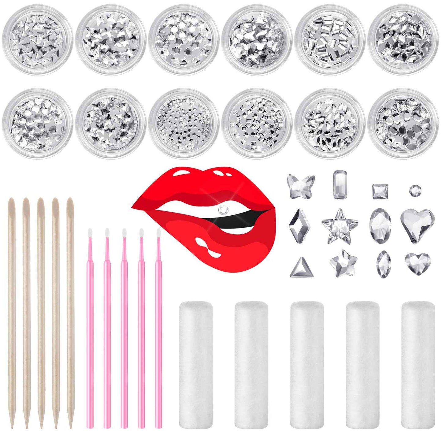 Leelosp 480 Pcs Tooth Gem Kit DIY Teeth Crystals Jewelry Fashionable Teeth Gems Kit Artificial Crystal Tooth Reflective Ornaments (Without Glue) (White)