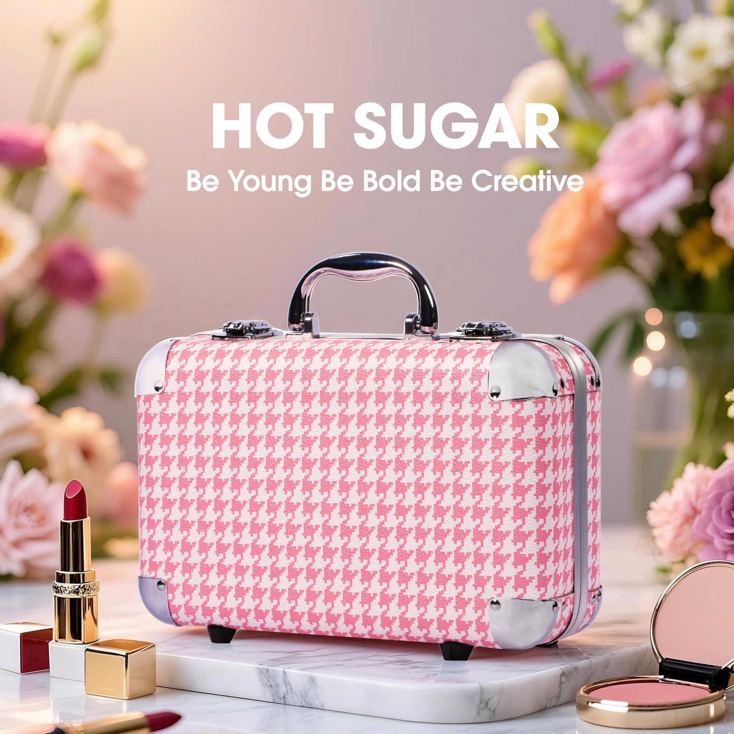 Hot Sugar All-in-One Makeup Kit for Adults and Girls (Pink Houndstooth)