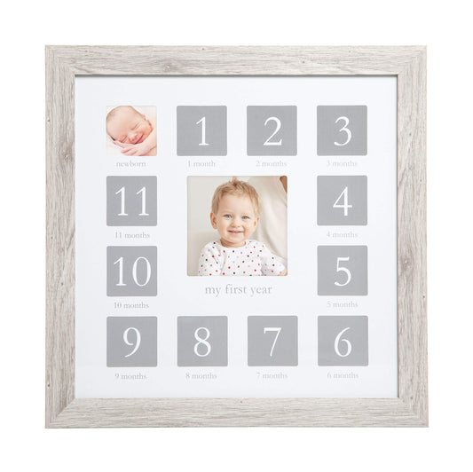 Kate & Milo My First Year Frame, Newborn To First Birthday Photo Frame, Baby Keepsake Nursery Frame, Rustic Wood