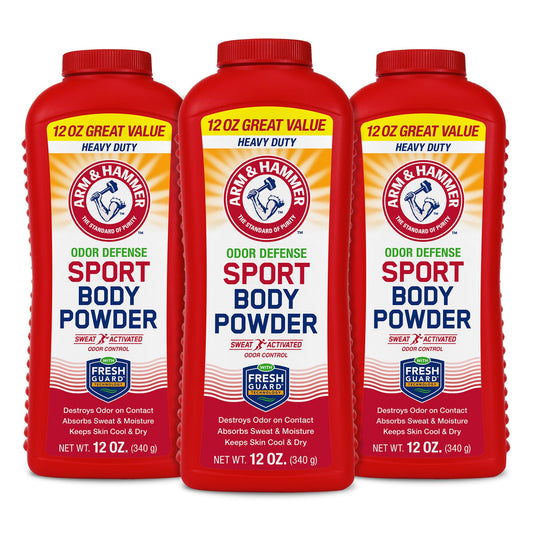 Arm & Hammer Sport Body Powder, Powder for Men and Women, Fresh Feeling, Talc Free, Aluminum Free Odor Defense with Baking Soda (3 Pack)