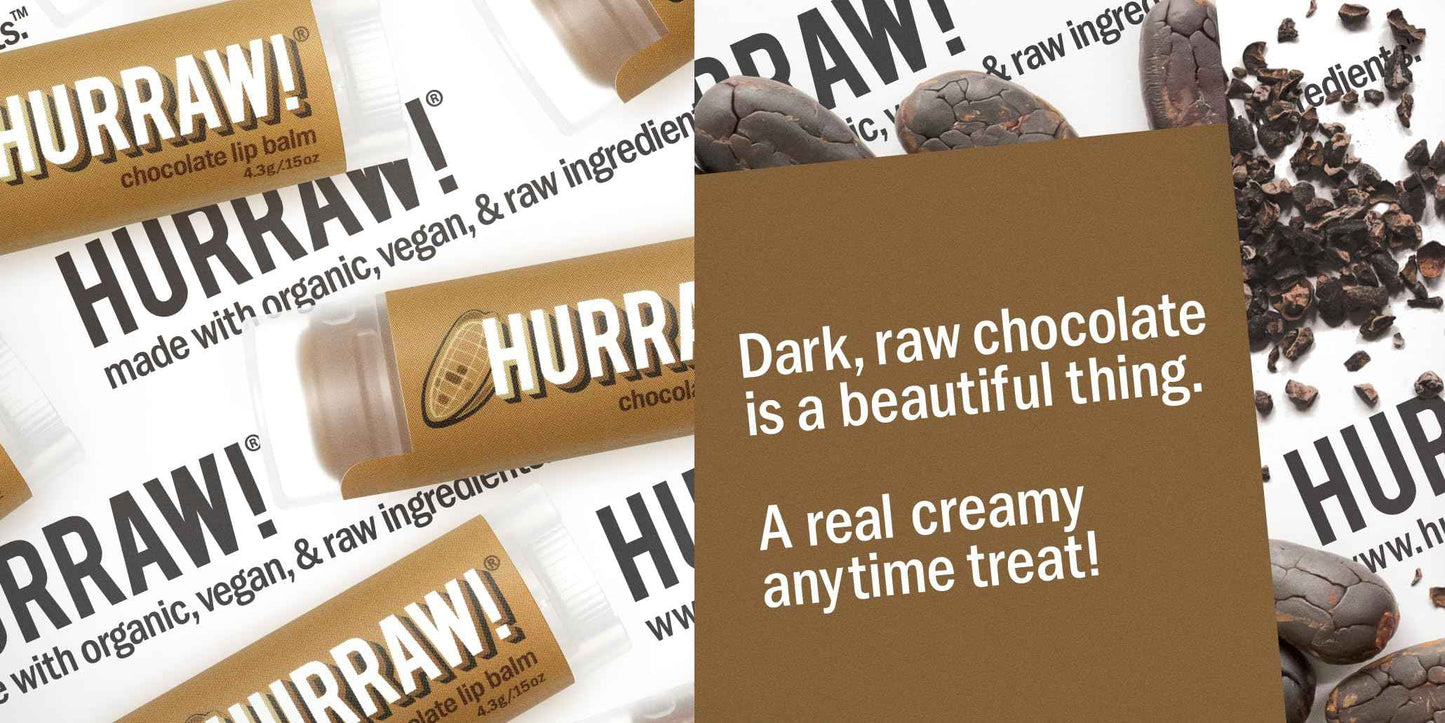 Hurraw! Chocolate Lip Balm, 3 Pack: Organic, Certified Vegan, Cruelty and Gluten Free. Non-GMO, 100% Natural Ingredients. Bee, Shea, Soy and Palm Free. Made in USA
